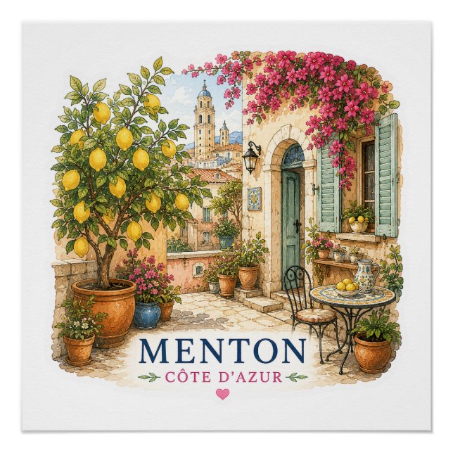 Póster Menton French Riviera  - Patio (Frente)