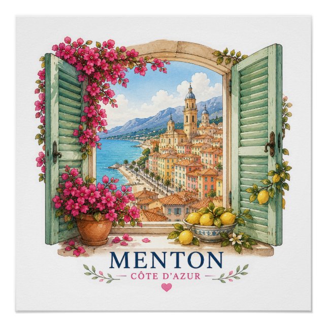 Póster Menton French Riviera  - View Through Window (Frente)
