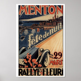 Poster Menton Rallye Fleuri 1929 Riviera Francesa