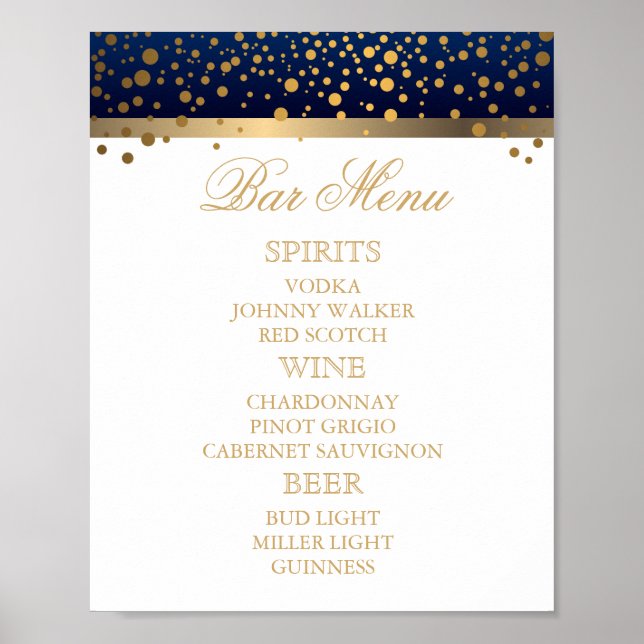 Poster Menu bar - Branco e Azul Marinho com Confetti Dour (Frente)