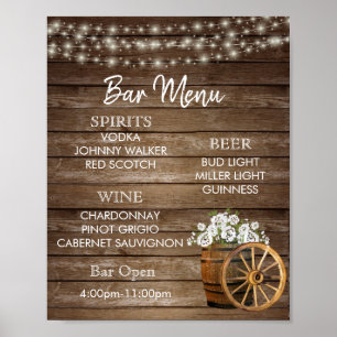 Poster Menu bar - Cano de madeira com flores brancas