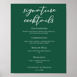 Poster Menu Bar de Assinatura de Casamento Verde Emerald
