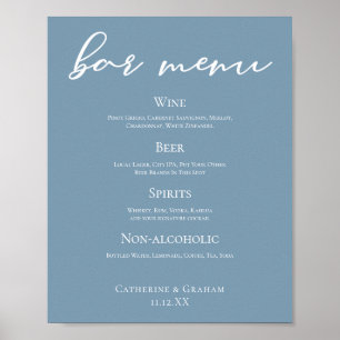 Poster Menu Bar de Casamento com Tipografia Azul Dusty