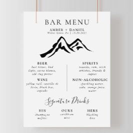 Poster Menu Bar de Casamento da Caligrafia Branca Negra