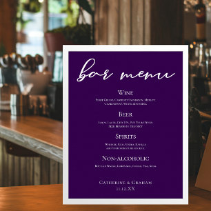 Poster Menu Bar de Casamento da Tipografia Branca Roxa Re