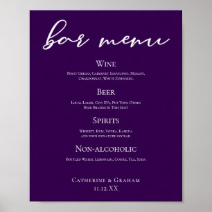 Poster Menu Bar de Casamento da Tipografia Branca Roxa Re