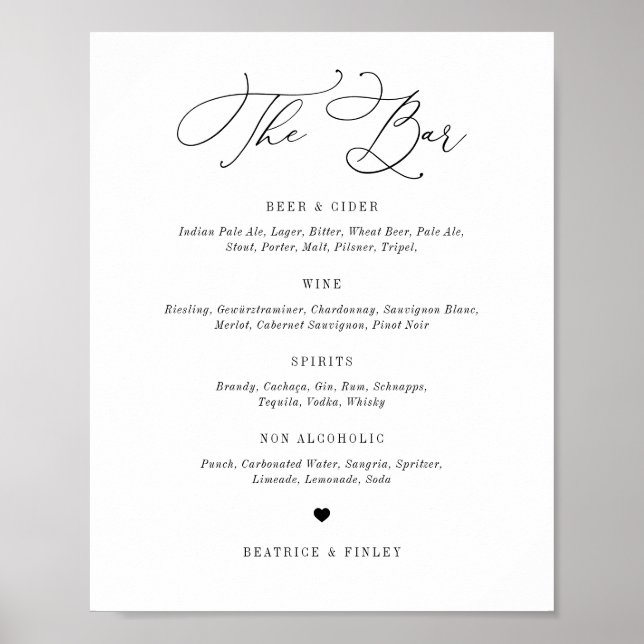 Poster Menu Bar Elegante de Script de Beatrice Negra (Frente)