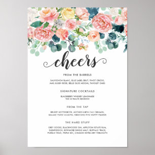 Poster Menu Bar Floral de Casamento Blushing Summer