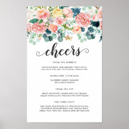Poster Menu Bar Floral de Casamento Blushing Summer