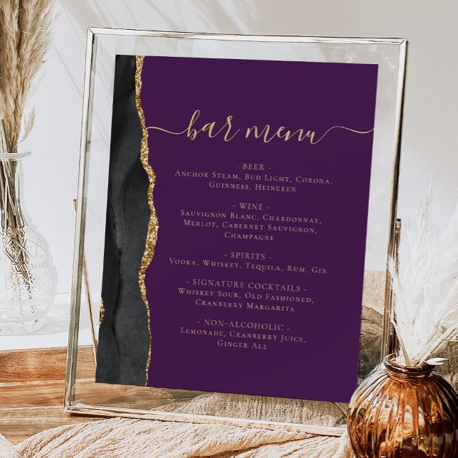 Poster Menu Bar Negra Agate Dourado Roxo (Criador carregado)