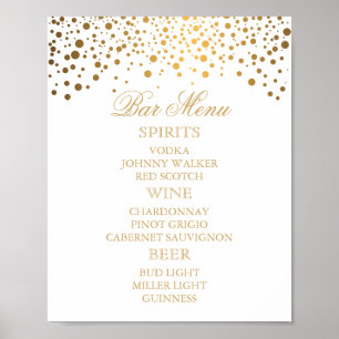 Póster Menu Bar - Pontos de Confetti Dourados em Branco