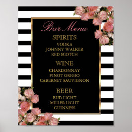 Poster Menu bar - Rosa Dourado e Stripe Weding