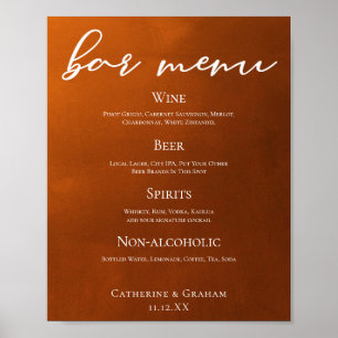 Poster Menu Bar Simples de Casamento de Outono Rustic Bur