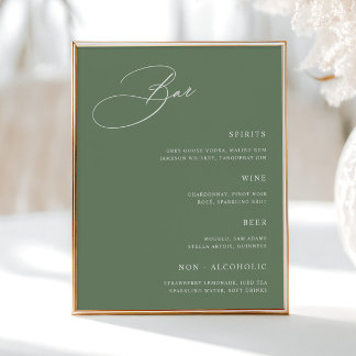 Poster Menu Bar Verde de Casamento Simples Sage