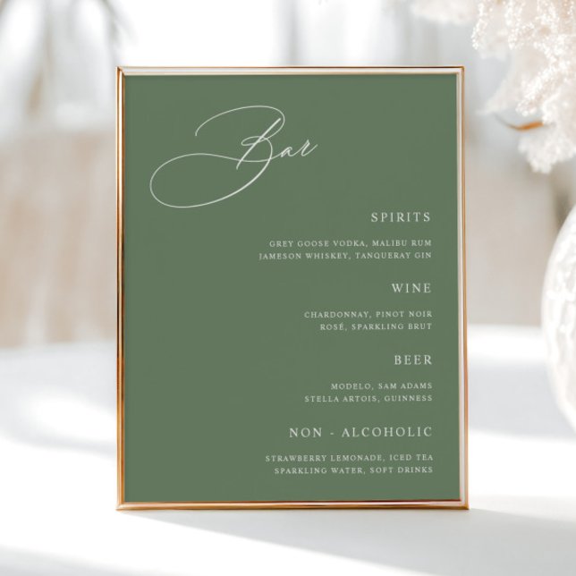Poster Menu Bar Verde de Casamento Simples Sage (Criador carregado)