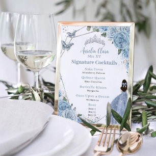 Poster Menu Bebê Blue Floral Silver Quinceañera Beer