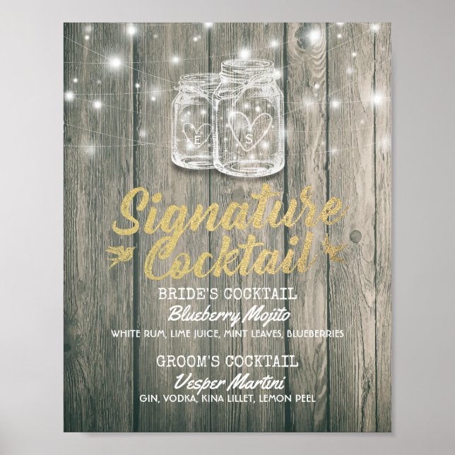 Póster Menu Bebida Cocktail Signature Decor de Casamento (Frente)