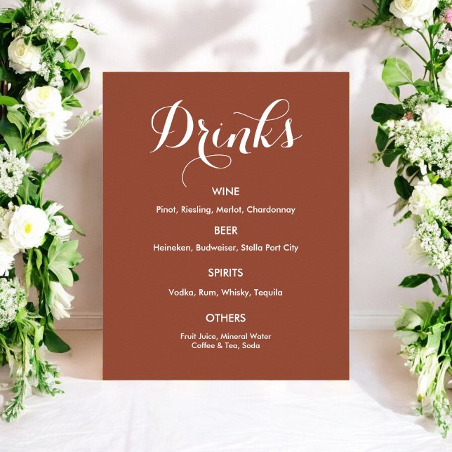 Poster Menu Bebidas Casamento Branco Castanho (Criador carregado)