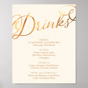 Poster Menu Bebidas Douradas por Caligrafia Romântica