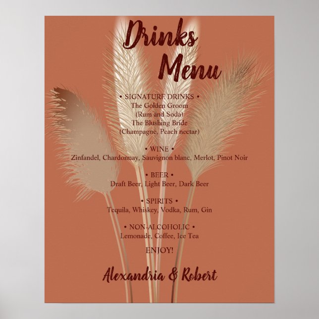 Poster Menu Bebidas Pampas Grass Sinal de Casamento Brida (Frente)