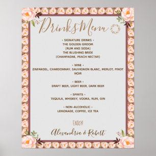 Poster Menu Bebidas Sinalizador de Casamento de Bridal, Q
