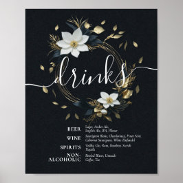 Poster Menu Black White Dourado Floral Wreath Wedinks Men
