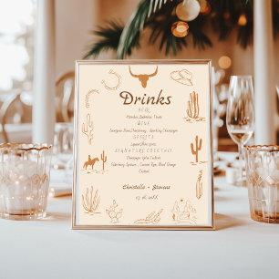 Poster Menu Boho Western bar de casamento, bebida Poste d