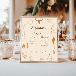 Poster Menu Boho Western bar de casamento, bebida Poste d