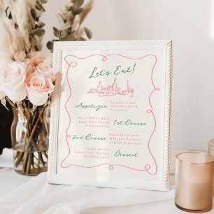 Poster Menu Branco Rosa e Verde Desenho Mão