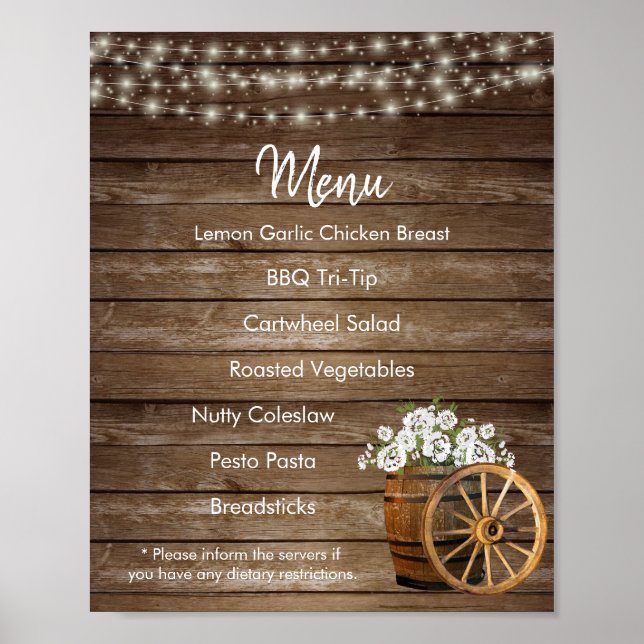 Poster Menu - Cano de madeira com flores brancas (Frente)