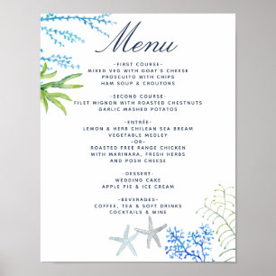 Poster Menu Casamento de Praia de Algas Aquáticas