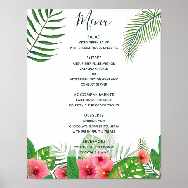 Póster Menu Casamento Tropical Watercolor (Frente)
