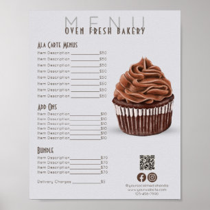 Poster Menu Cinza de Chocolate Cupcake Lista de Preços de