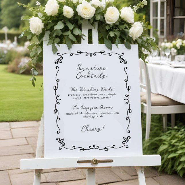 Poster Menu Cocktail de Assinatura de Casamento manuscrit (Criador carregado)