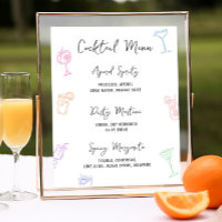 Menu Cocktail Desenhado Colorido da Mão Pastel