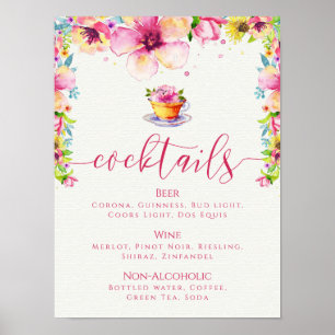 Poster Menu Cocktail, do Tea Party, cor-de-rosa