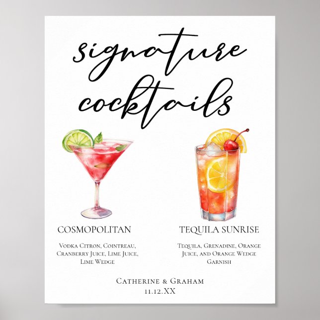 Poster Menu Cocktails Cosmopolitan Tequila Sunrise (Frente)