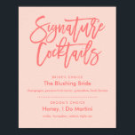 Poster Menu Cocktails de Assinatura Coral com Letra Chic<br><div class="desc">Menu de Coquetéis de Assinatura</div>