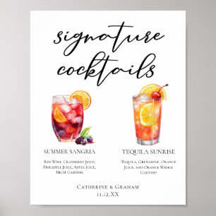 Poster Menu Cocktails de Assinatura de Casamento à Tarde