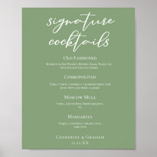 Poster Menu Cocktails de Assinatura de Casamento da prima