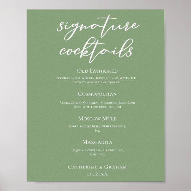 Poster Menu Cocktails de Assinatura de Casamento da prima (Frente)