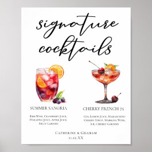 Poster Menu Cocktails de Assinatura de Casamento de Fruta