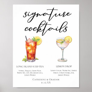 Poster Menu Cocktails de Assinatura de Casamento de Jardi