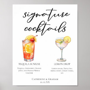 Poster Menu Cocktails de Assinatura de Casamento do Fruit