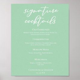 Poster Menu Cocktails de Assinatura de Casamento Verde da