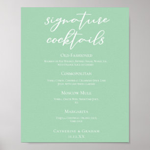 Poster Menu Cocktails de Assinatura de Casamento Verde da