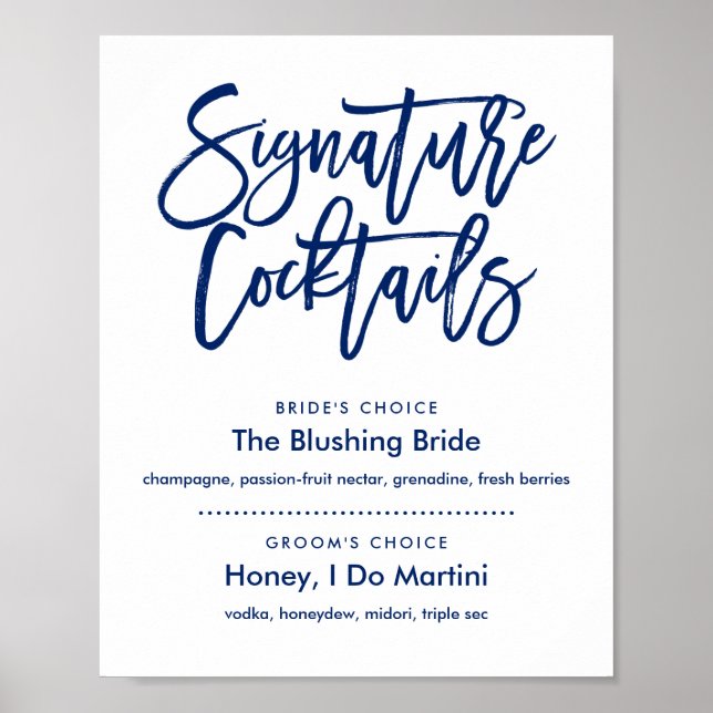 Poster Menu Cocktails de Assinatura de Marinho com Letra  (Frente)