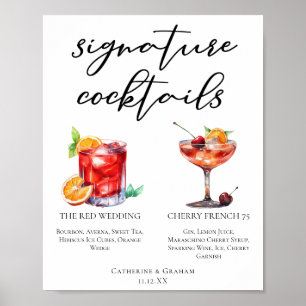 Poster Menu Cocktails de Assinatura do Casamento Vermelho