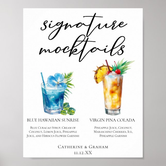 Poster Menu Colada de Piña Havaiana Azul (Frente)