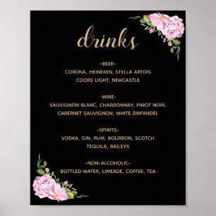 Poster Menu cor-de-rosa preto chique das bebidas dos